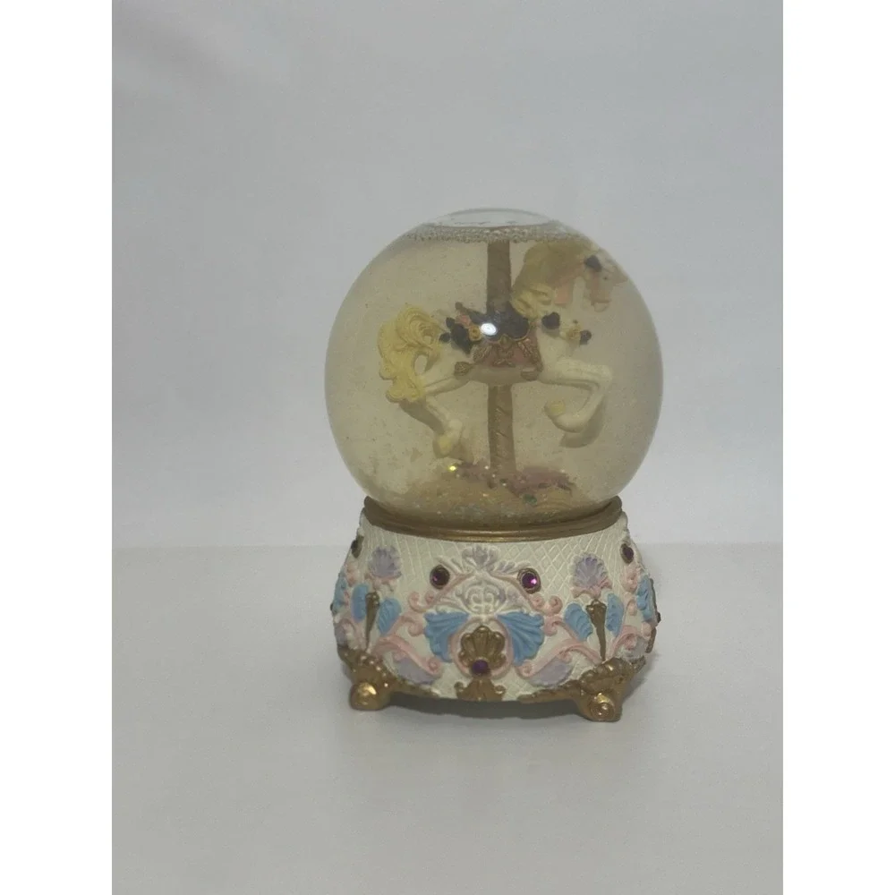Vintage Musical Snow Globe Featuring A Horse On A Carousel